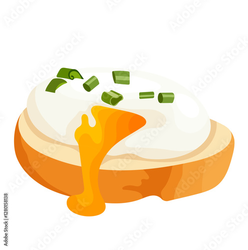 Poached Egg with Toast Illustration Isolated on White Background