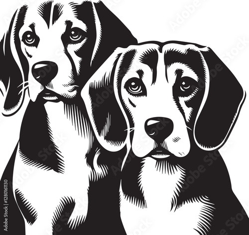 Two Beagles Portrait silhouettes 