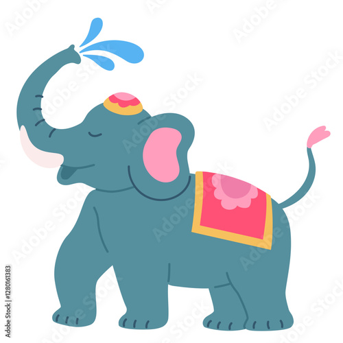 Hand drawn Elephant spraying water Songkran festival illustration