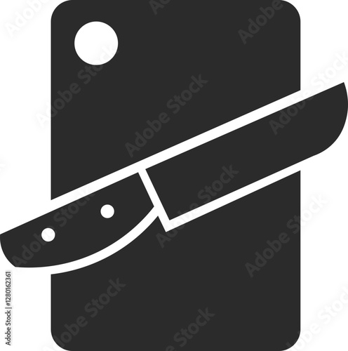 wooden cutting board with knife icon kitchenware in dark grey and clear background editable vector illustration