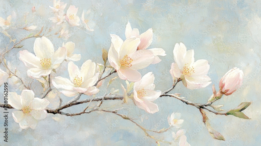 Fototapeta premium Serene Spring Blossoms: A Pastel Magnolia Branch