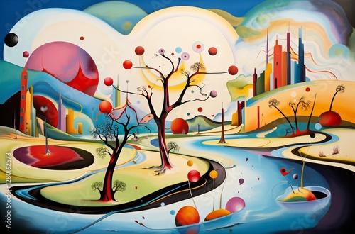 Abstract illustrations in Wassily Kandinsky style. Abstract painting with geometric shapes. AI generated. photo