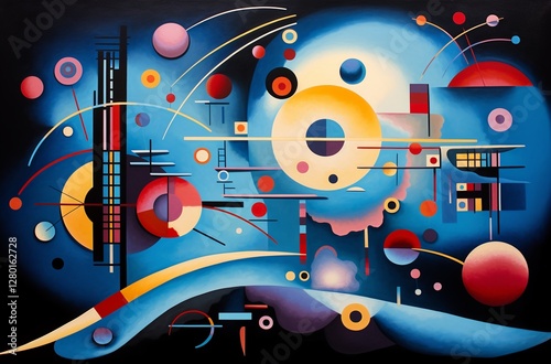 Abstract illustrations in Wassily Kandinsky style. Abstract painting with geometric shapes. AI generated. photo