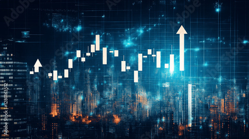 Data Visualization  A vibrant data visualization  with financial data superimposed over a cityscape.