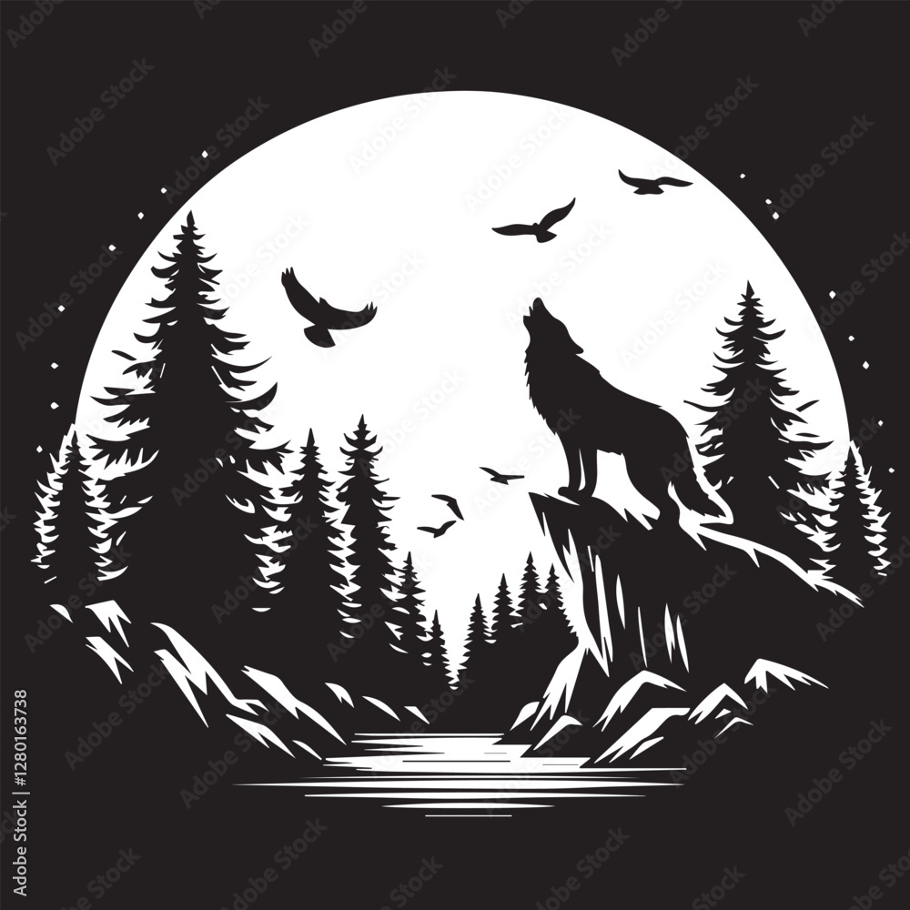 Fototapeta premium wolf howling at night