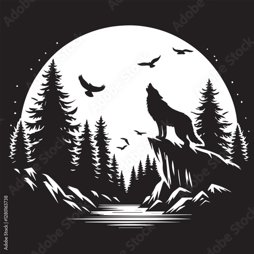 wolf howling at night