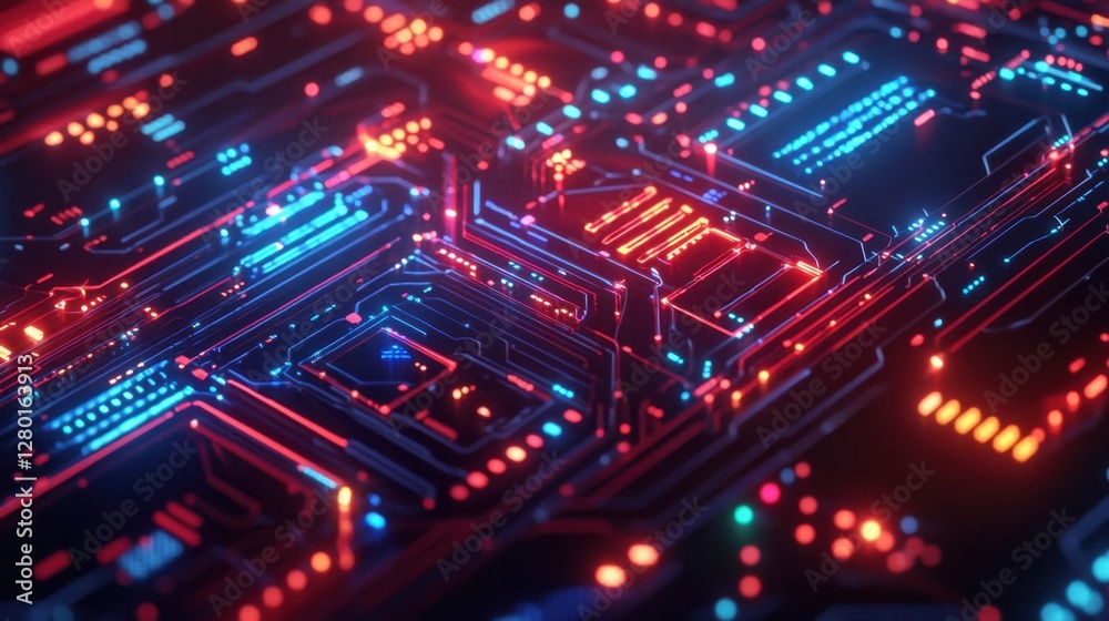 A neon cyber background with a broken financial chart, glowing red and blue data points, and space for professional use. A neon cyber background with a broken financial chart, glowing red and blue data points, and space for professional use.