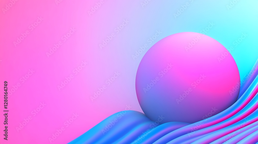 Obraz premium Abstract Pink and Blue Sphere on Wavy Surface