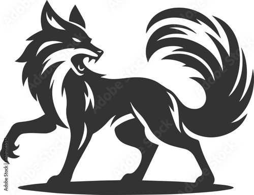 A fox growling, its stance aggressive vector animal silhouette