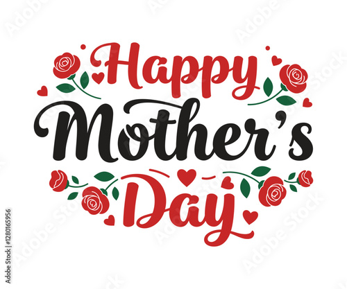Happy Mothers Day Calligraphy, Mother's Day lettering card with hand drawn heart.Happy Mother's Day Celebration