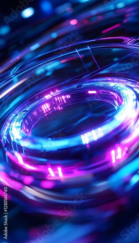 A glowing vortex of vibrant blue and purple lights swirls elegantly