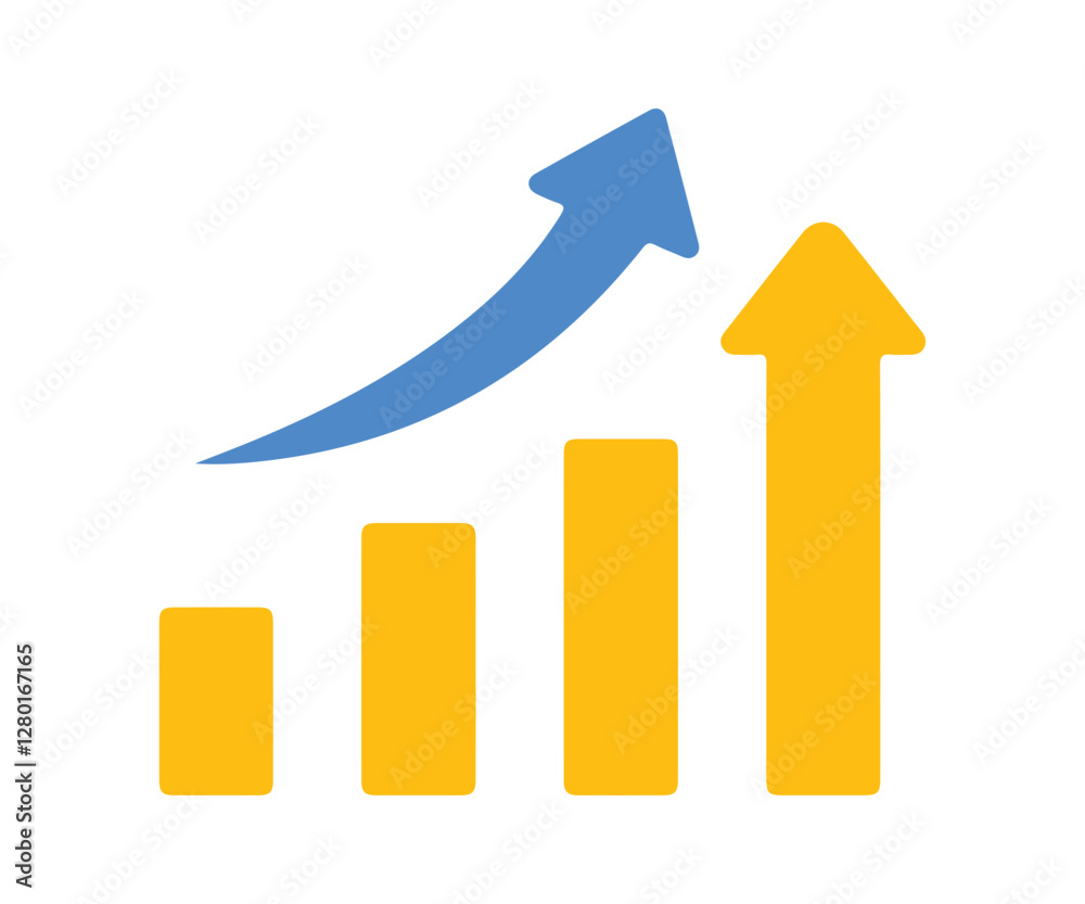 business graph with arrow on white Background