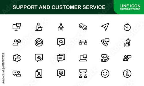 Support and Customer Service Icon Set. Scalable Icons for Client Care, Troubleshooting, Service Management, and Assistance