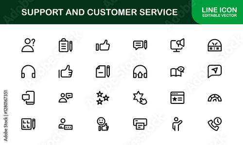 Support and Customer Service Icon Set. Scalable Icons for Client Care, Troubleshooting, Service Management, and Assistance