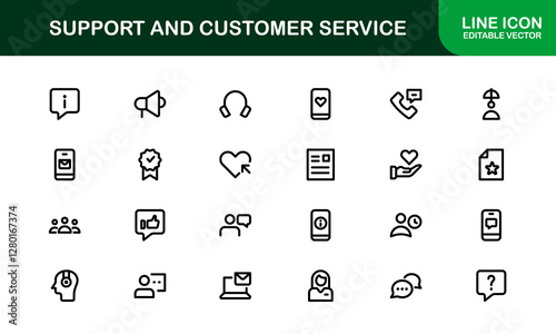 Support and Customer Service Icon Set. Scalable Icons for Client Care, Troubleshooting, Service Management, and Assistance
