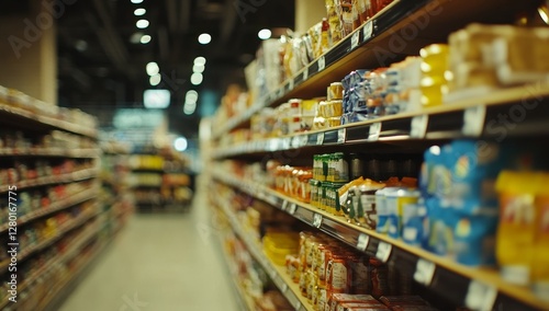 Wallpaper Mural Grocery aisle, stocked shelves, store interior, blurred background, potential use for food retail Torontodigital.ca