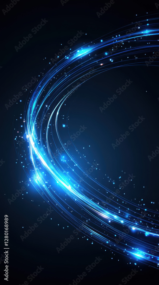 Obraz premium Bright blue light trails create dynamic abstract background with sparkles