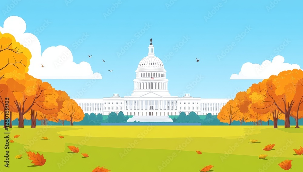 Obraz premium Autumn Capitol Building, Washington DC, Landscape, Peaceful Scene