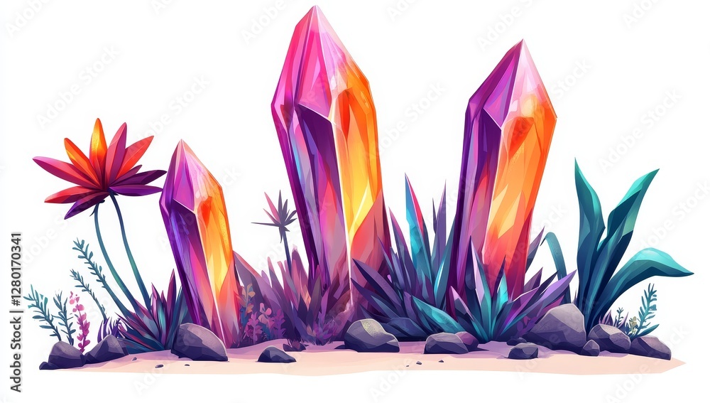 Colorful crystals nestled in desert plants Colorful crystals nestled in desert plants