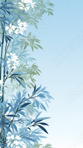 Blue and white pillar elements decorate poster background