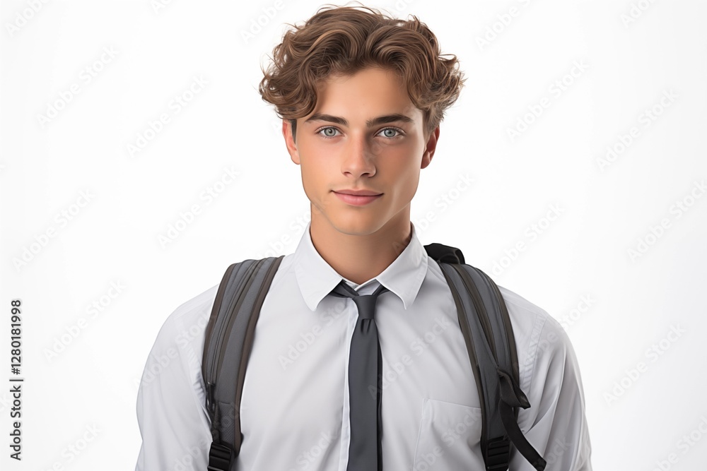 Teenage guy student with backpack isolated on white background. Generative ai Teenage guy student with backpack isolated on white background. Generative ai