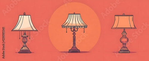 Three lamps vintage style on a vibrant red background