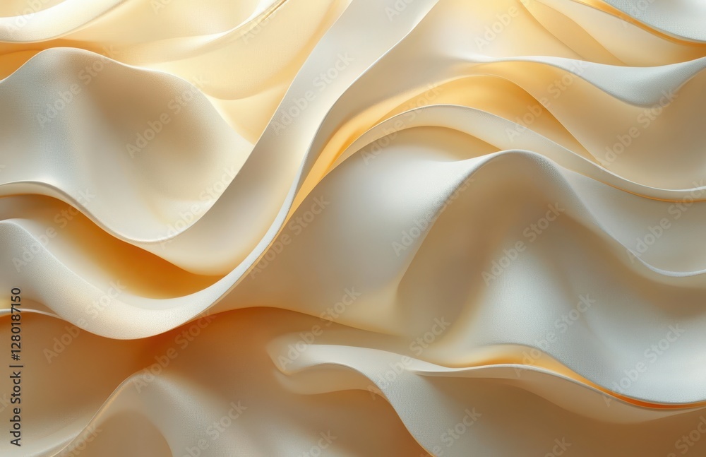 Obraz premium Soft Draped Fabric Texture with Flowing Waves in Cream and Beige Shades, Elegant Background for Creative Projects and Design Applications