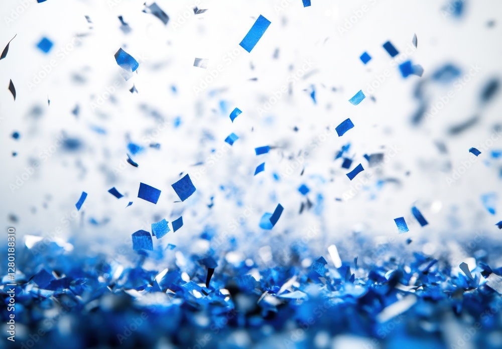 Fototapeta premium Sparkling Blue Confetti Falling Gently Against a Bright Background Ideal for Celebrations, Events, Parties, and Festive Occasions in A Joyful Atmosphere