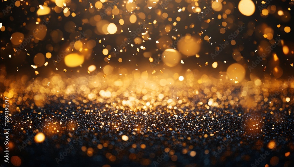 Sparkling Golden Particles on Dark Background Creating a Magical Atmosphere for Celebrations, Events, and Festive Occasions with Vivid Lighting Effects