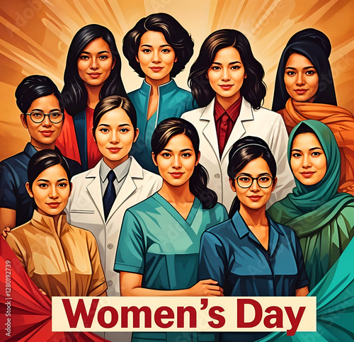 group of business people holding hands, international women's day 8 march poster 