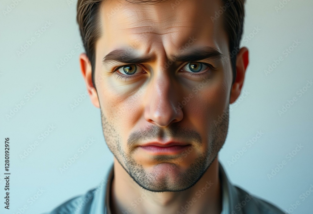 Fototapeta premium Portrait of a male individual with a subtle expression of irritation