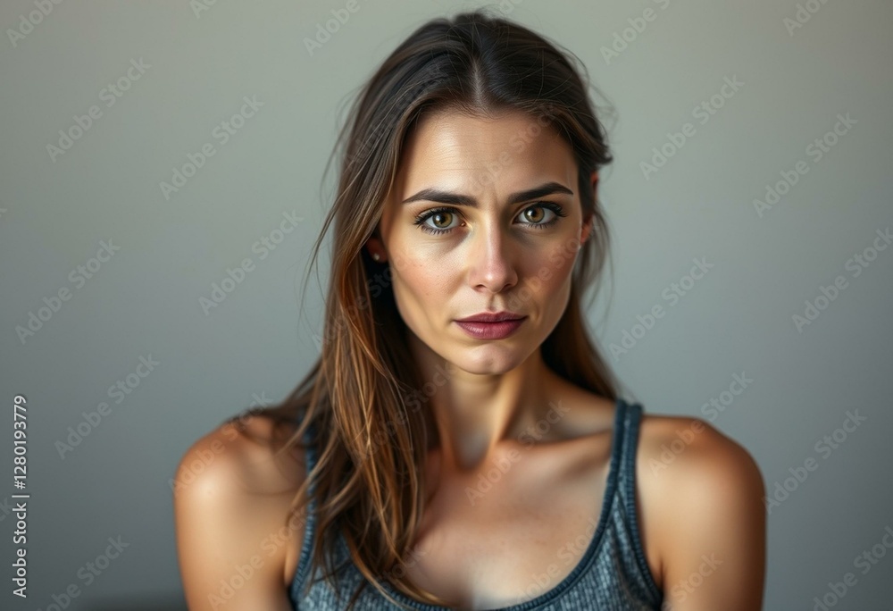 Female portrait with shame and regret Female portrait with shame and regret