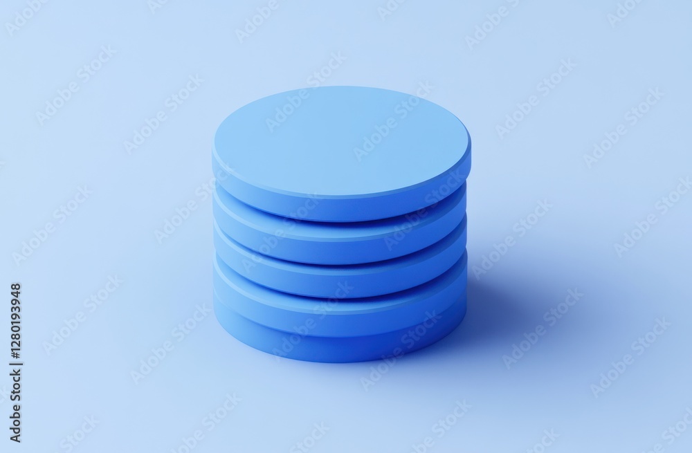 Stack of light blue cylinders on a light blue background.