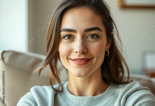 Portrait of a female person with thick brows