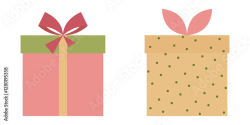 Peach Yellow Gift Box With Ribbon And Dot Pattern