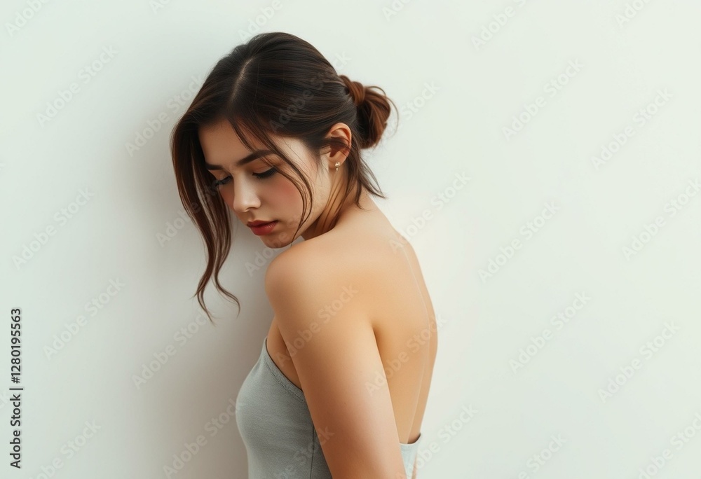 Softly lit portrait of a young female feeling ashamed Softly lit portrait of a young female feeling ashamed