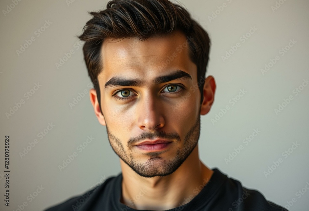 Obraz premium Male portrait with thick brows and neutral background
