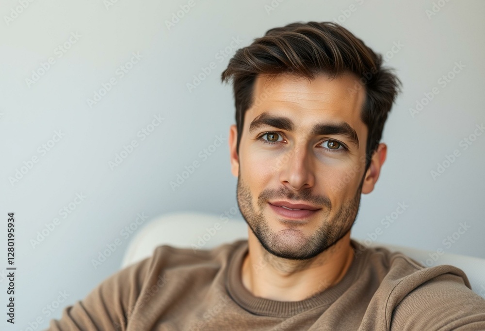 Natural light portrait of a 30-year-old male with thick brows Natural light portrait of a 30-year-old male with thick brows
