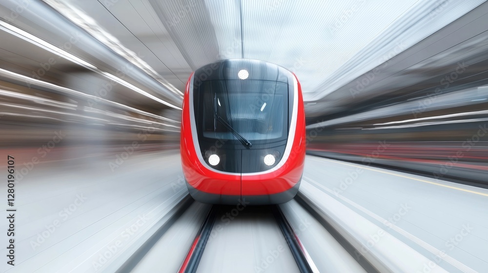 Fototapeta premium Modern train moving fast in station