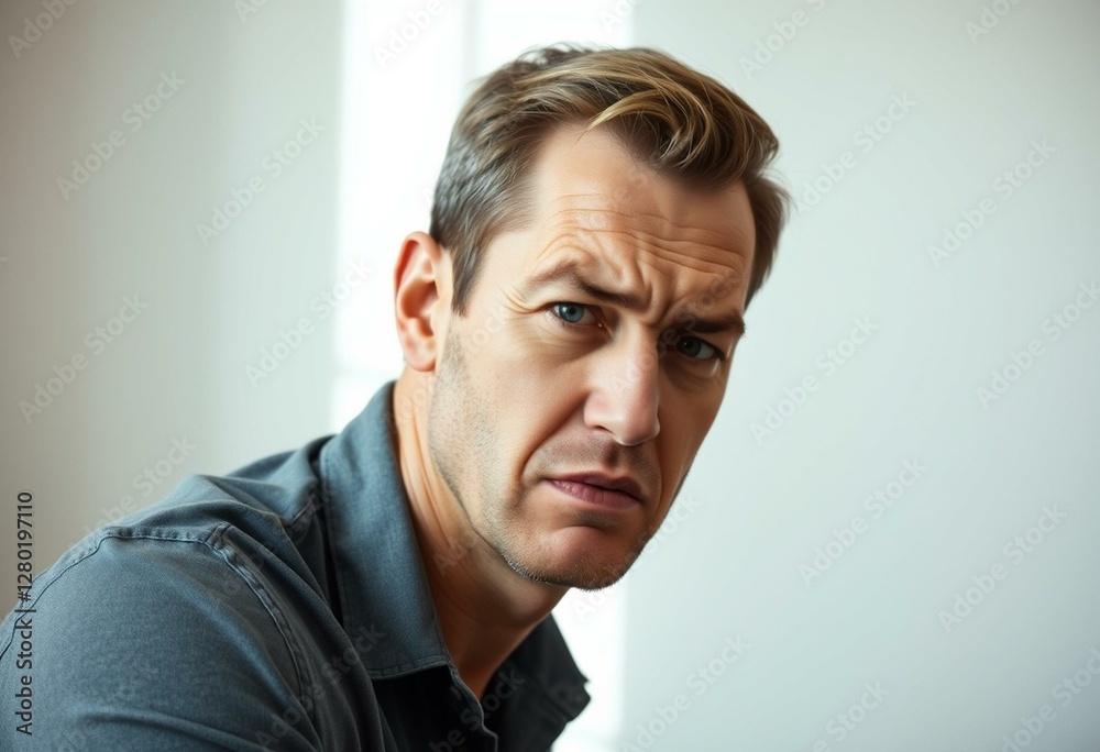 Obraz premium Photorealistic natural light portrait of a male feeling irritated