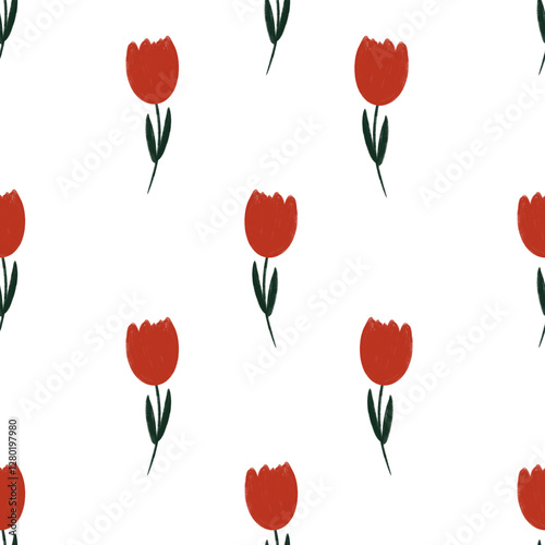 seamless pattern with  red tulips