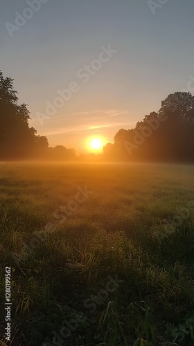 Sunrise mist field landscape