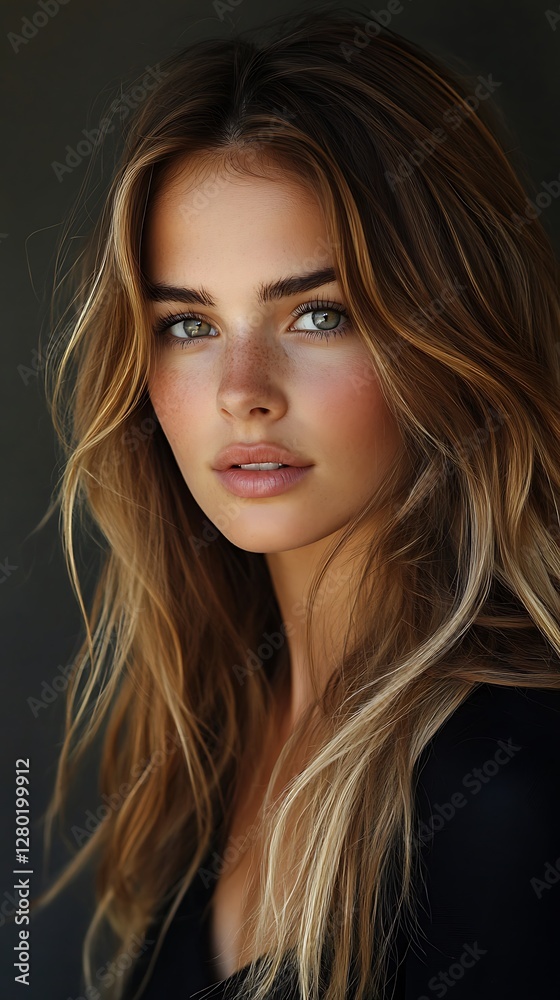 Fototapeta premium A Beautiful Woman With Green Eyes And Freckles Poses