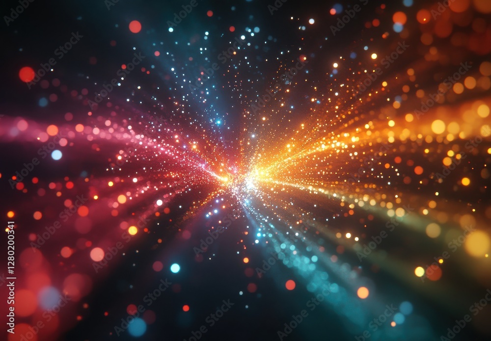 Fototapeta premium Vibrant Colorful Abstract Background with Light Particles and Radiating Lines for Creative Design Projects and Digital Artworks