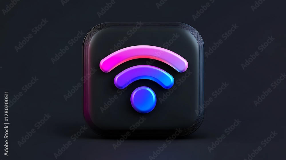 Fototapeta premium Neon Wifi Icon: A Vibrant 3D Render AI Generated