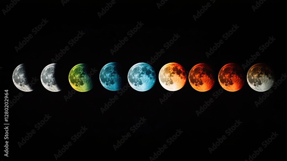 Earth's moon glowing with different colors in the background Earth's moon glowing with different colors in the background