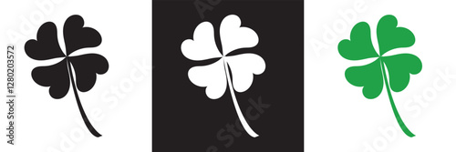 Good luck four leaf clover icon .  isolated on white and black background. Vector illustration. EPS 10