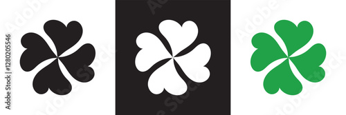 Good luck four leaf clover icon .  isolated on white and black background. Vector illustration. EPS 10