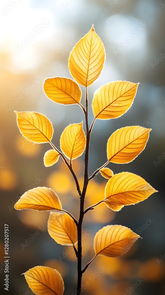 Obraz premium Golden Autumn Leaves Illuminated By Sunlight
