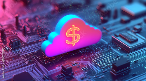 Tech Art: Circuit Board with Vibrant Cloud